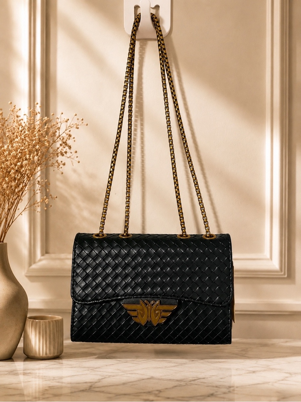 NEW Black Quilted Shoulder Bag with Gold Chain - Picture 3 of 6